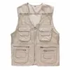 Solid Hommes Pêche Life Vest Extérieur Multi-poche Outwear treillis creux Hollow Out Hommes gilets Casual respirant pographie gilet 210524