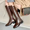 Boots MEZEREON Split Leather Motorcycle Square Toe Western Riding Equestrian Med Heel 3.5 CM Fashion Winter Shoes With Zip
