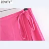Zevity Women Fashion Solid Color Lace Up Sling A Line Midi Skirt Faldas Mujer Female Wrapped Casual Slim Sweet Skirts QUN787 210603
