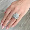 Vintage Female White Crystal Stone Ring Classic Silver Color Wedding Rings for Women Charm Bride Square Big Engagement Set4095832