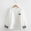 HSA brodé femmes T-Shirt décontracté col rond à manches longues Simple Streetwear pulls Harajuku doux sweats t-shirts 210417