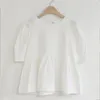 Koreaanse zoete bladerdeeg korte mouw vrouwen blouses zomer ronde kraag losse witte shirt vrouwelijke plus size tops dame blusas 14038 210518
