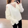 Mink Wool Hollow Sexy Sweater Women Autumn And Winter Hedging Long Sleeve Round Neck Stitching Lace 210427