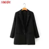 Tangada Zestaw damski czarny garnitur 2 sztuki Zestaw Kobietę Collar Jacket Panie Panties Blazer Spodnie Zestawy DA110 210609