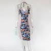 Beyprern Mooie Mesh Inslees Mini Jurk (Naakt Multi) Zomer Womens SleevelsRaps Printed Bodycon Party Club DR2021 NIEUWE X0529