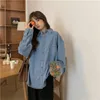 Wiosna Korea Moda Kobiety Z Długim Rękawem Luźne Bawełniane Koszule Denim Turn-Down Casual Vintage Blue Bluzka V282 210512