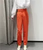 Sprzedaż Kobiety Cukierki Kolor Spodnie Fioletowy Pomarańczowy Beżowy Chic Biznes Spodnie Kobiet Fałszywe Zipper Pantalones Mujer P616 210925