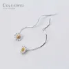 Arrive Real 925 Sterling Silver Plant Gold Color Daisy Drop Earrings Fashion Dangle Ear For Women Fine Jewelry Gift 210707