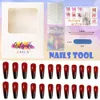 24pcs French Red Ombre Nails Ballerina Long Coffin Fake Nail Press on Fingernails False Tips Manicure for Women and Girls1782766