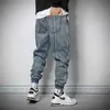 Mode Streetwear hommes jean coupe ample épissé coton Denim Cargo pantalon Vintage Designer Hip Hop Joggers jambe large Baggy pantalon