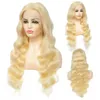 Transparent 613 Body Wave Full Lace Wig Cheveux Humains 9A Blonde Brésilienne 150% Densité Pré-Plumé Noeuds Blanchis avec des Cheveux de Bébé