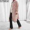 Automne Hiver Contraste ColorPlaid Manteau de laine Lâche Casual Épaissi Chaud Femmes Long Manteau de laine avec ceinture 210604