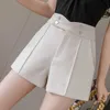 Plus Size Suits Shorts Women Summer High Waist Solid Black Office Work Ladies Pocket Gray Wide Leg Trouser S-XL 210724