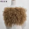 100% natural ostrich hair bra underwear women's fur coat real mini skirt 210910