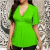 5XL Plus Size Women Solid T Shirt Short Sleeve Short Sexy V-neck Shirts Casual Tops Tight Waist Slim T-Shirts Casual Top 2019 X0628