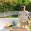 Summer Girls Short Princess Kids Polka Dot Suit Toddler Baby Cotton Clothing Puff Sleeve Girl Aline Dress 210329