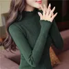 秋冬ハーフカラープルオーバー女性韓国風のボトムリングシャツスリムフィット長袖ソリッドカラーニットセーター01e 210420