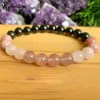 MG1289 Naturel Fraise Quartz À La Main Bracelet Rose Coeur Chakra AAA Noir Tourmaline Poignet Mala Bracelet Femmes Puissant