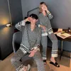 Qsrocio Silk comme Houndeotooth Femme's Pyjamas Set Style Fashion Couple Couple Couple de sommeil Vêtements de nuit pour hommes Nightwear Pajama 220114
