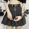 Hoge taille Mini Black Rokken met kettingriem Gothic Streetwear Dames Rits Pocket Geplooid Casual College Harajuku Rok 210421
