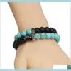 Beaded Strands Drop Delivery 2021 Fashion Natural Bracelets 10Mm Matte Onyx Turquoises Stone Beads Screw Cap Chakra Bracelet For Men Women Je