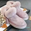 Boots GRWG Women's Fashion Genuine Leather Warm Winter Non-slip Snow Women Natural Fur Ladies Ankle Shoes