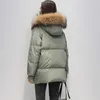 Natural Big Fur Collar Parkas Fashion Short Coat Women Winter Jackets Loose Female Warm Elegant Down Jacket 211013