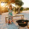 Foridol blommigryck Bohemian Long Summer Dress Women Vintage Cotton Maxi Dress Beach Holiday Green Boho Dress Sash 210415