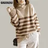 GIGOGOU Casual Lose Gestreiften Frauen Rollkragenpullover Winter Dicke Warme Kaschmir Pullover Top Weiche Weibliche Gestrickte Jumper Pull 211018