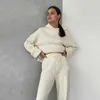 Automne Tricoté Survêtements Femmes Ensembles Assortis À Manches Longues À Capuche + Pantalon À Jambes Larges Loungewear Pull Ensemble Deux Pièces Tenues Y0625