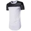 Summer Men Curved Hem Casual T-Shirt Mężczyźni PU Skórzane szwy Street Swag Hip Hop Bawełna Rozszerzona Tee Krótkie Rękawy Mężczyźni Tshirt 210726