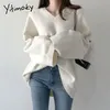 Yitimoky Sweater Women Black White Pullovers Korean Style Autumn Winter Loose Casual V-Neck Knitted Top Solid Clothing 210917