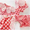 Summer Baby Girl Plaid Pagliaccetto Infantile Coreano Rosa Pagliaccetti nati Ragazze Cotone Body Bambini Boutique Abbigliamento 210615