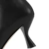 Kvinnors läderstövlar äkta tunn hög häl pekade tå veckad höst mitten kalv eleganta damer kvalitet halvskor ladie sko