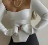 Swetry damskie Sexy Sweter Kobiety Długie Rękaw Pulower Koreański Kwadratowy Neck White Dzianiny Nieregularne Off Ramię Czarny