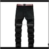 Vêtements Vêtements Drop Livraison 2021 Jeans Moto Denim Casual Pantalon Noir Zip Poche Décorative Pli Cool Couleur Unie Hommes Stretch Pan