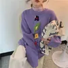 Women Sweater Knitted Pullovers Violet White Loose Winter Crew Neck Floral Print M0404 210514
