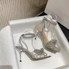 Classique Designer Stiletto Sandales Mode Dames Talons Femmes Chaussure Strass avec Arc Sexy Party Demoiselle D'honneur Chaussures Avec Boîte à Chaussures 35-40