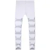 Abito bianco a due pezzi da uomo Tute moda Slim Risvolto sfilacciato Gilet di jeans Pantaloni skinny strappati Primavera Estate Autunno Uomo Jea260I