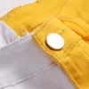 Set da uomo con cuciture bicolore Primavera Autunno Giacca di jeans gialla e bianca + Jeans elasticizzati da motociclista a pieghe Set da due pezzi