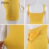 Mini abito aderente senza maniche con scollo quadrato Basic Summer Women Black Backless Party Sexy Yellow Clubwear 2021