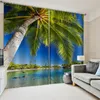 Cortina cortinas de luxo blackout 3d cortinas para sala de estar quarto azul praia decoração