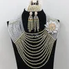 Collier de boucles d'oreilles! Ensemble de bijoux en perles de cristal de mariage africain blanc clair, colliers nigérians à la mode, grande Promotion AMJ827