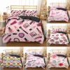 Homesky Luxury Makeup Lipstick Bedding Set Kosmetiska Rosa Duvet Cover Girls Women Bed Home Textiles sängkläder 2 / 3pcs 210615