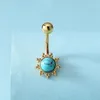 Surgical Steel Belly Button Rings Sun Flower Micro-Inlaid Turquoise Drop Dangle Navel Piercing Ring Women Body Jewelry