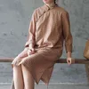 Johnature Leisure Retro Fashion Plate Buckle Stand Cheongsam Dress Autumn Simple Comfortable Long Sleeve Female Dresses 210521