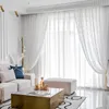 Diamond Wave Embroidered White Tulle Curtains For Living Room Transparent Mesh Gray Sheer Drapes Children Bedroom JK227-40 Curtain &