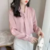 V-pescoço mulheres tops e blusas manga comprida camisa de outono mulher chiffon blusa solta roupas estilo coreano escritório senhora camisa 10842 210527