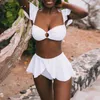 High waist bikinis set Off shoulder ruffled summer spring swimwear female Push up bathing suit Sexy women ring swimsuit 210621