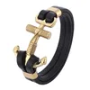 Viking Men Style Guld Silver Plated Anchor Charm Armband Dubbelskiktad Läder Armband Smycken